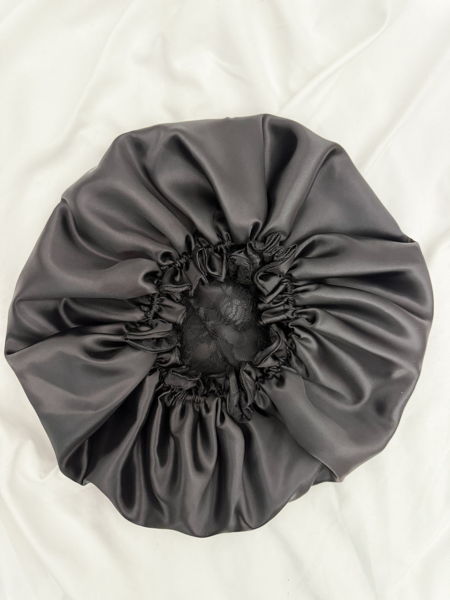 Lace Double Lined Satin Hair Bonnet - Black