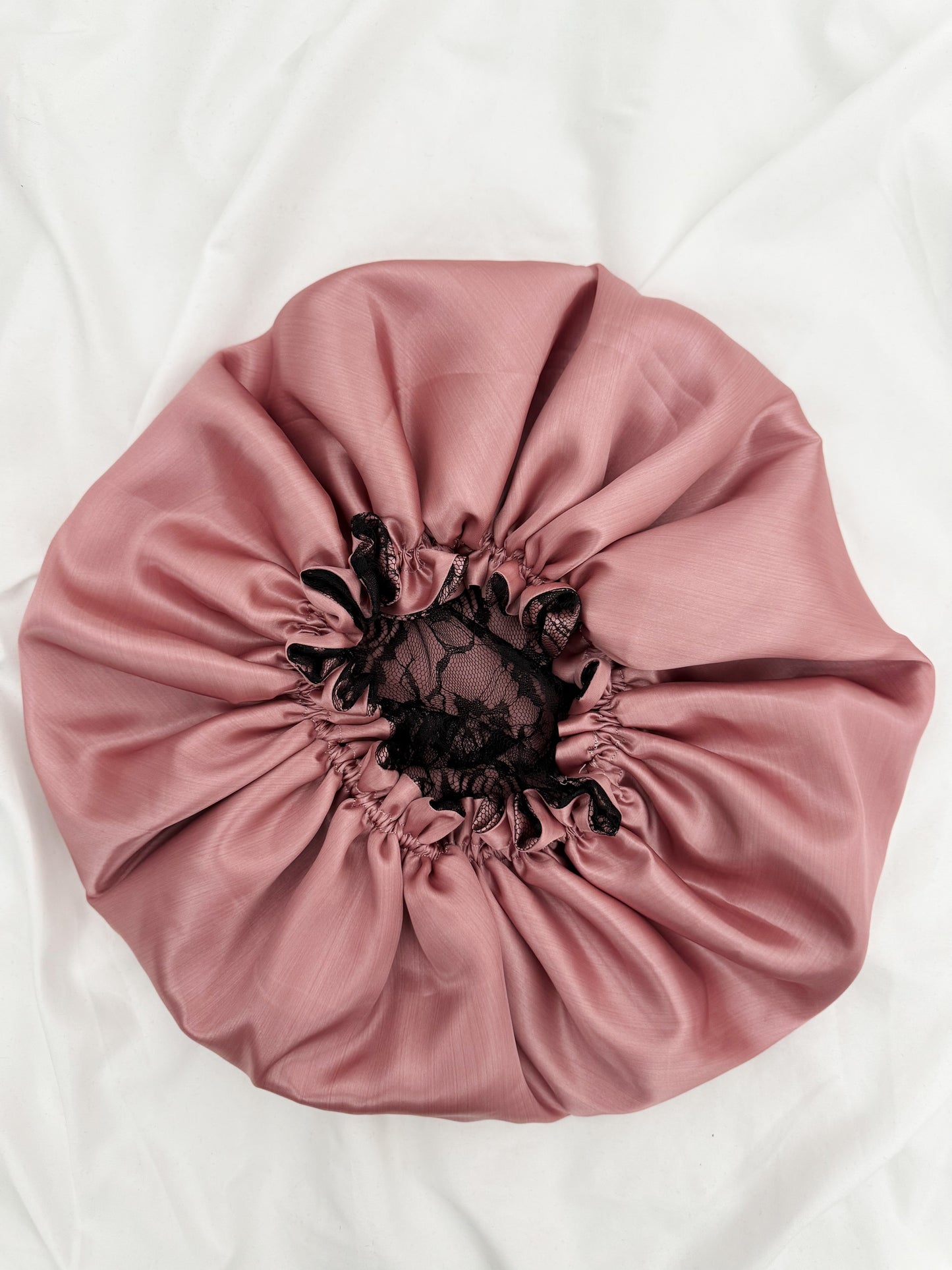 Lace Double Lined Satin Hair Bonnet - Black Pink