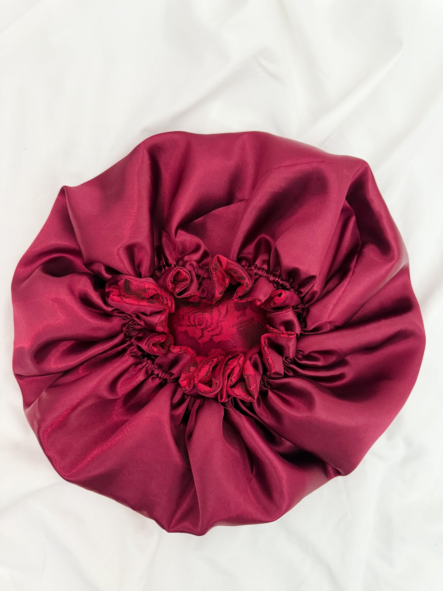 Lace Double Lined Satin Hair Bonnet - Red