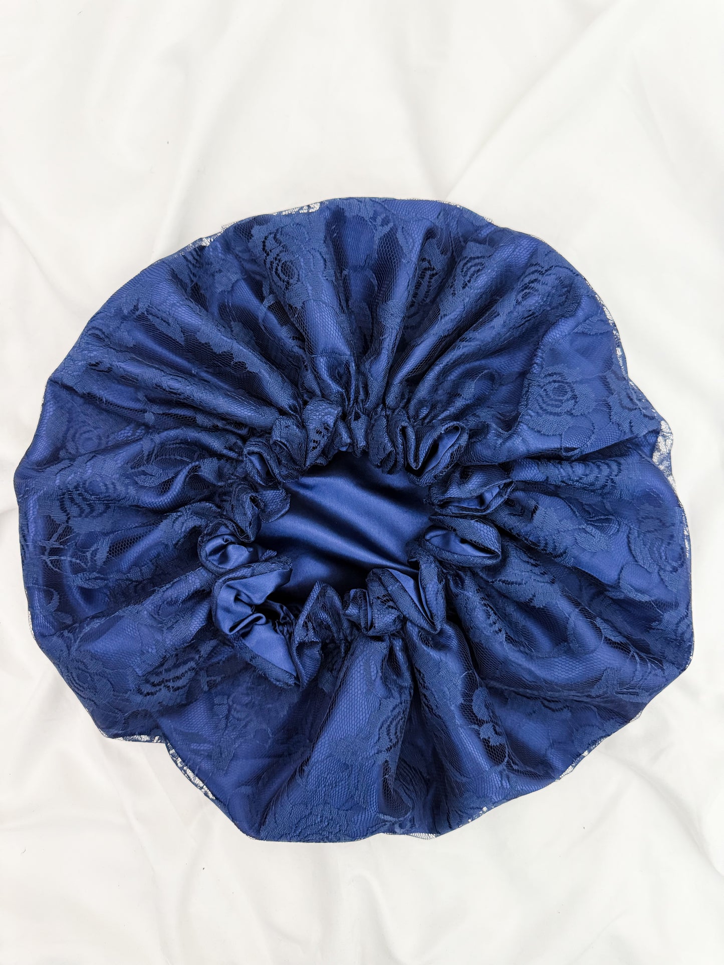 Lace Double Lined Satin Hair Bonnet - Blue