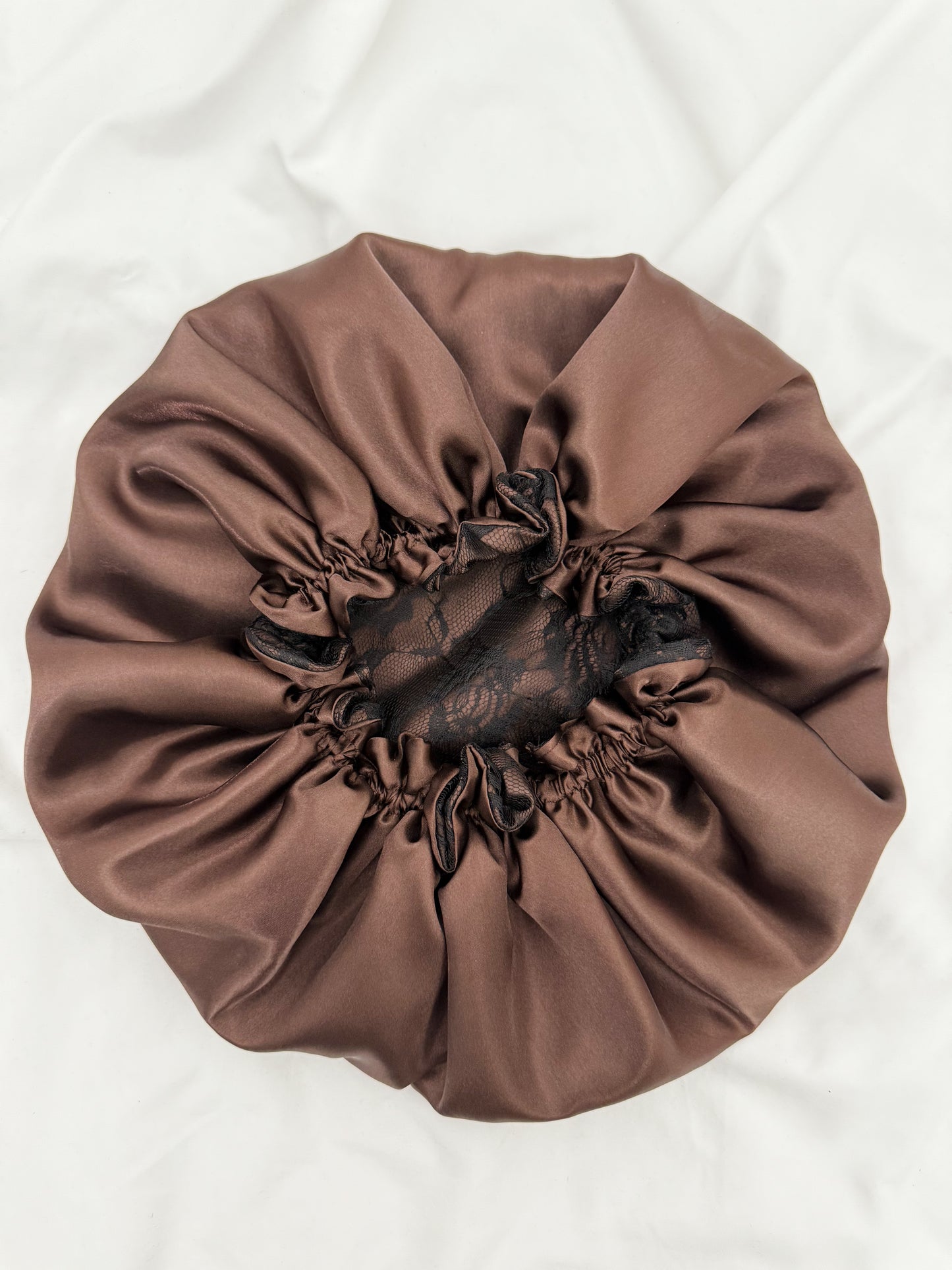 Lace Double Lined Satin Hair Bonnet - Mocha