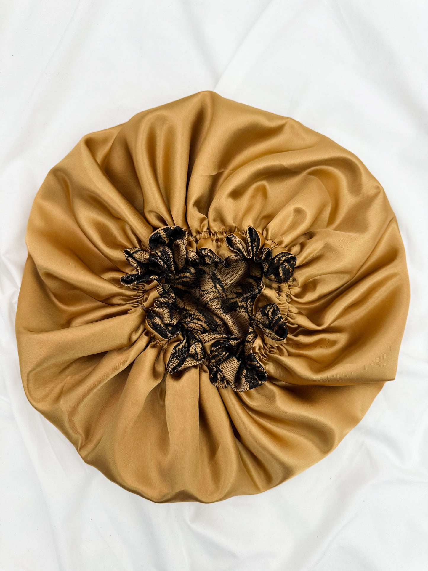 Lace Double Lined Satin Hair Bonnet - Black Gold