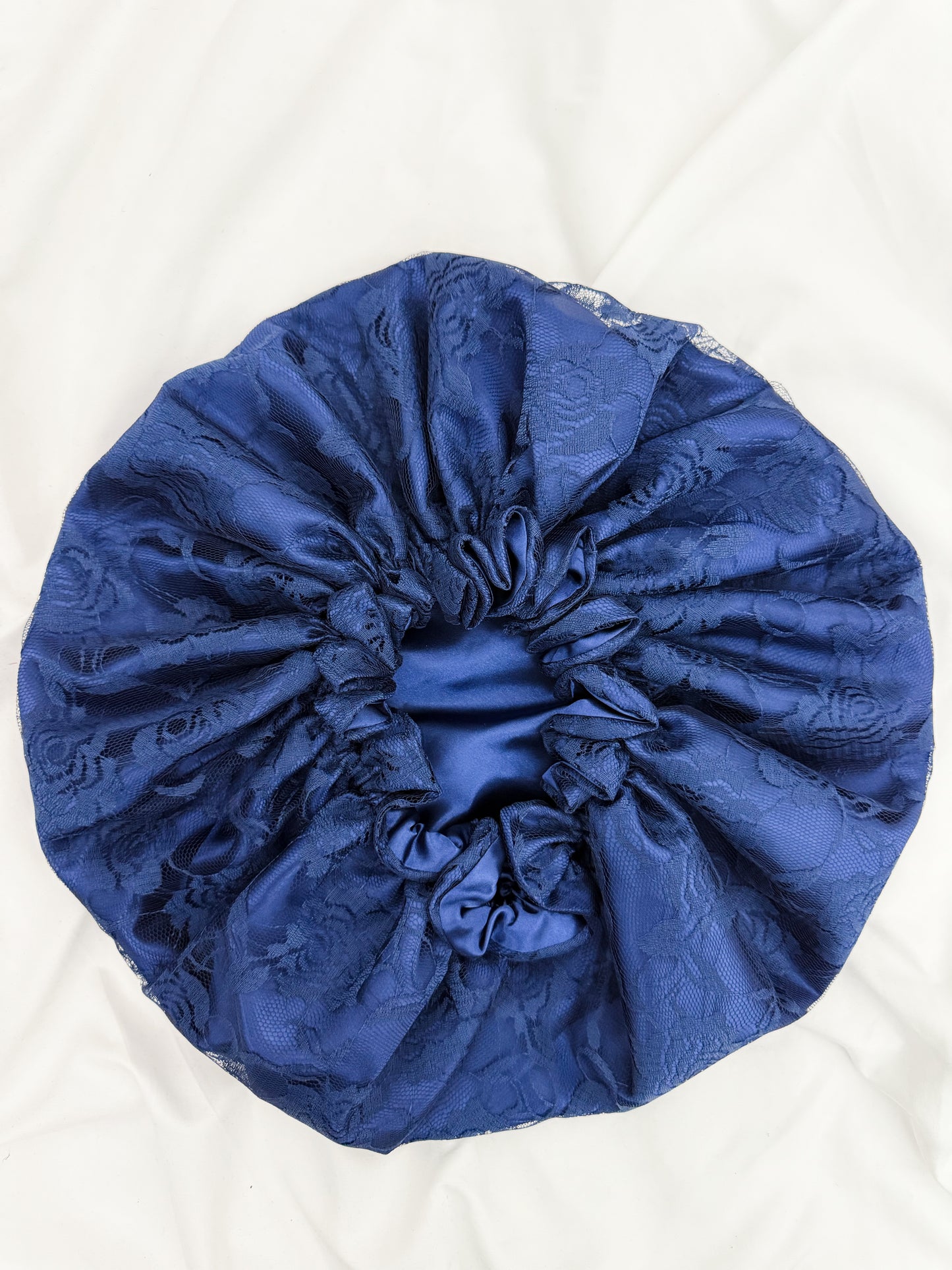 Lace Double Lined Satin Hair Bonnet - Blue