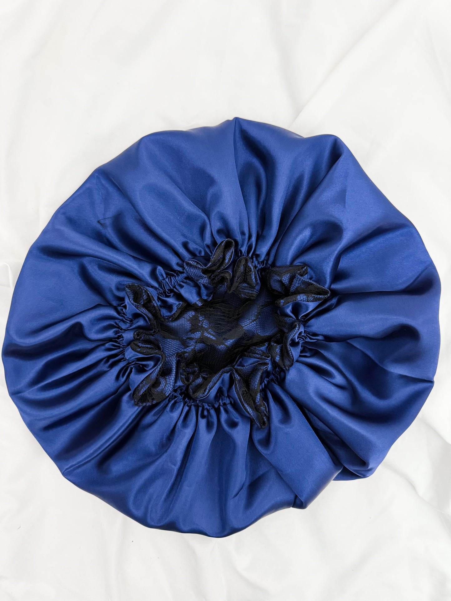 Lace Double Lined Satin Hair Bonnet - Blue Black