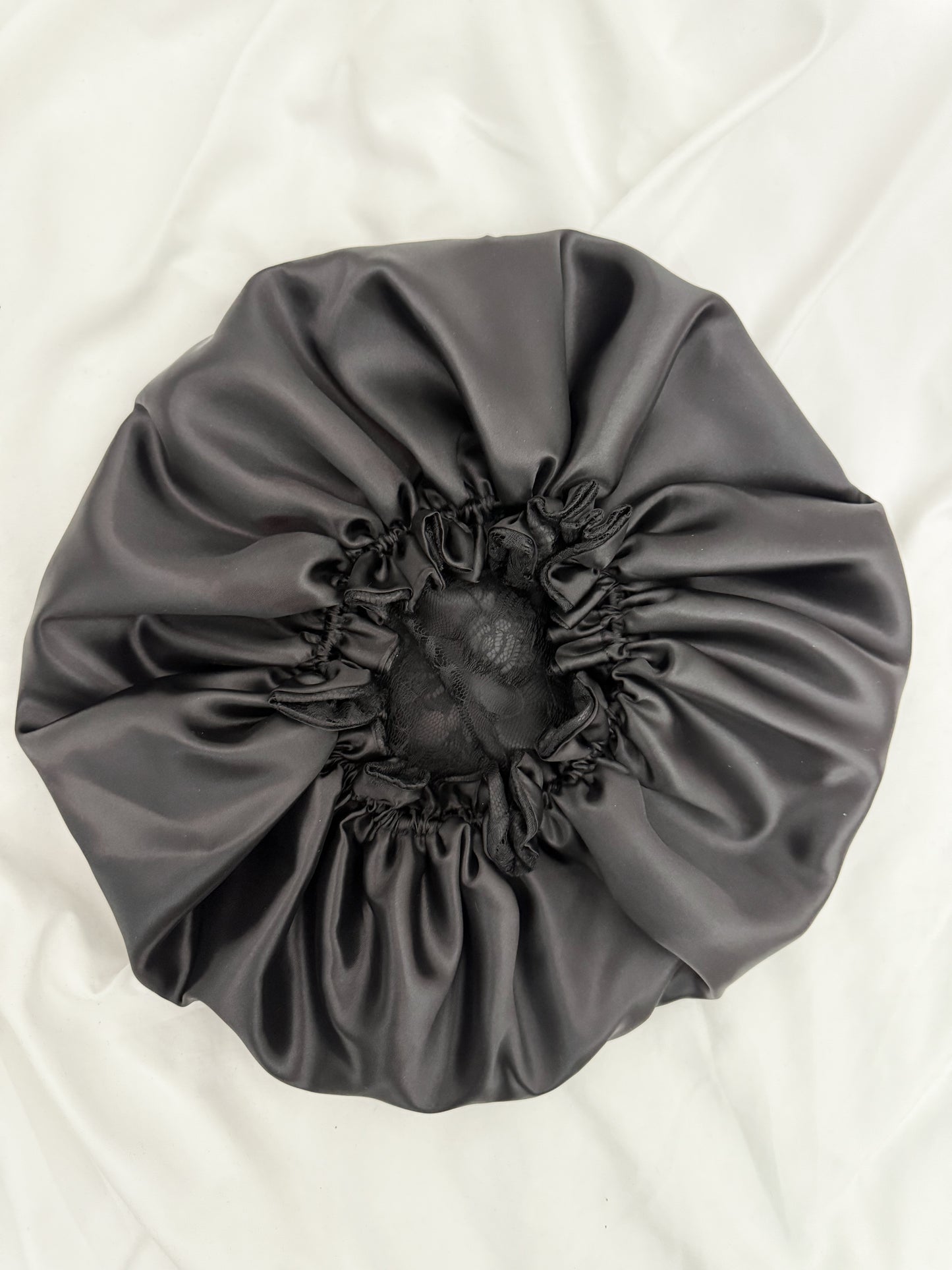 Lace Double Lined Satin Hair Bonnet - Black