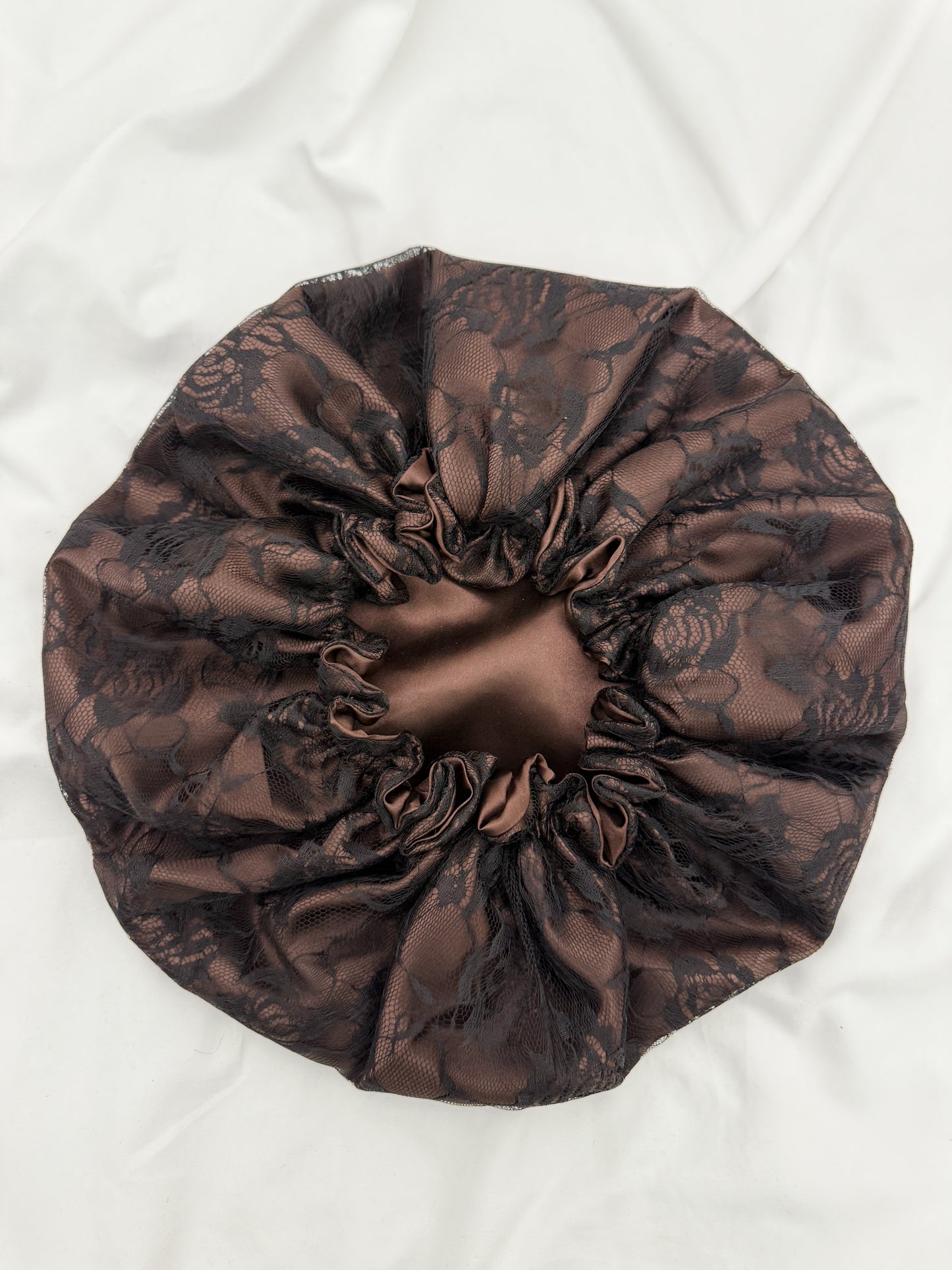 Lace Double Lined Satin Hair Bonnet - Mocha