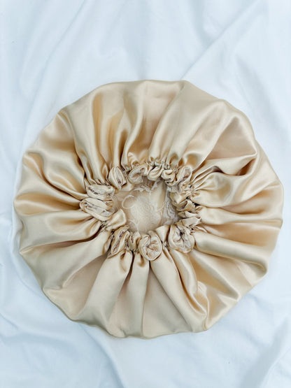 Lace Double Lined Satin Hair Bonnet - Cream