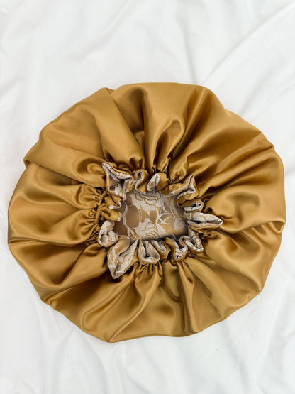 Lace Double Lined Satin Hair Bonnet - White Gold