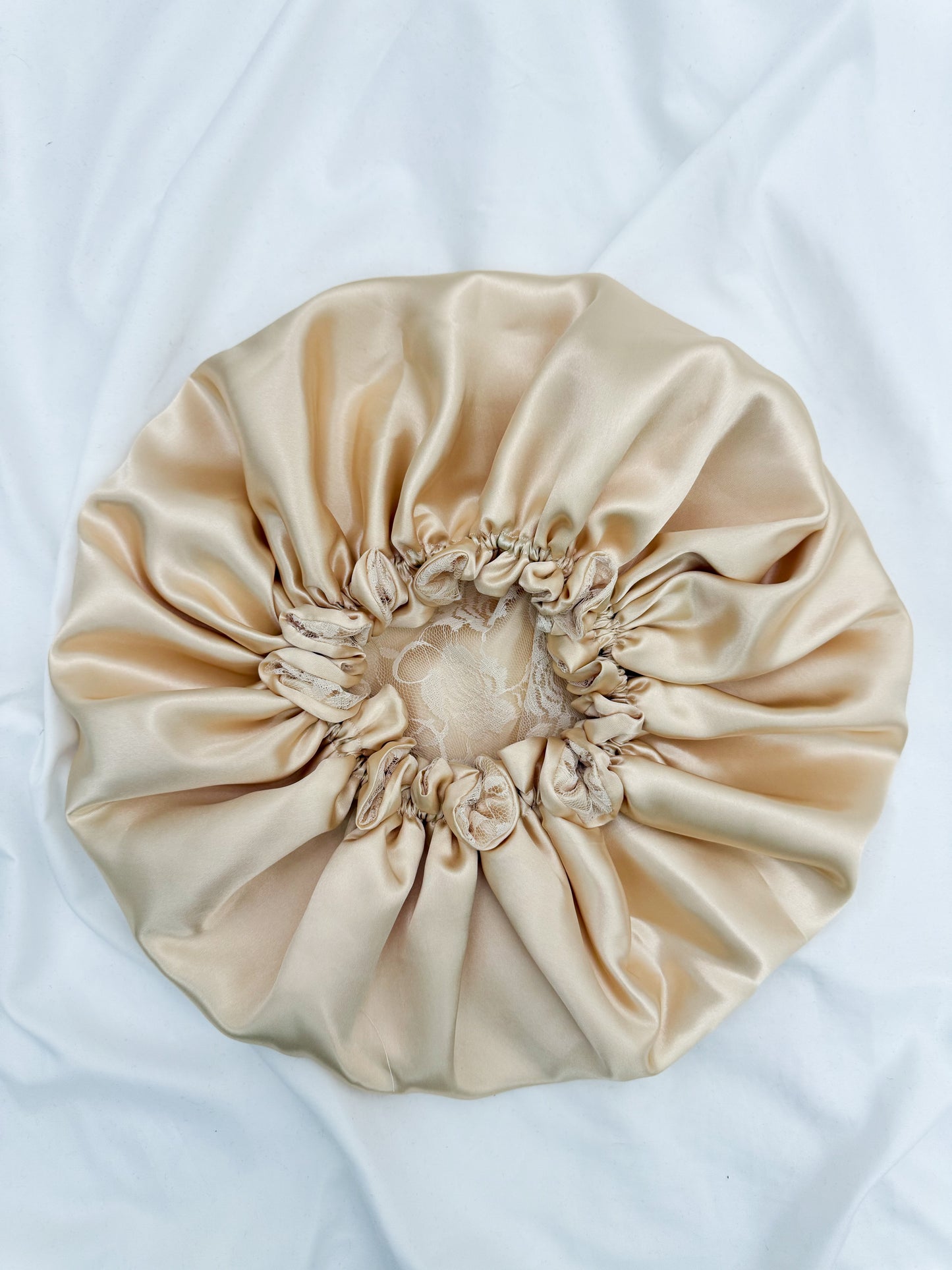 Lace Double Lined Satin Hair Bonnet - Cream