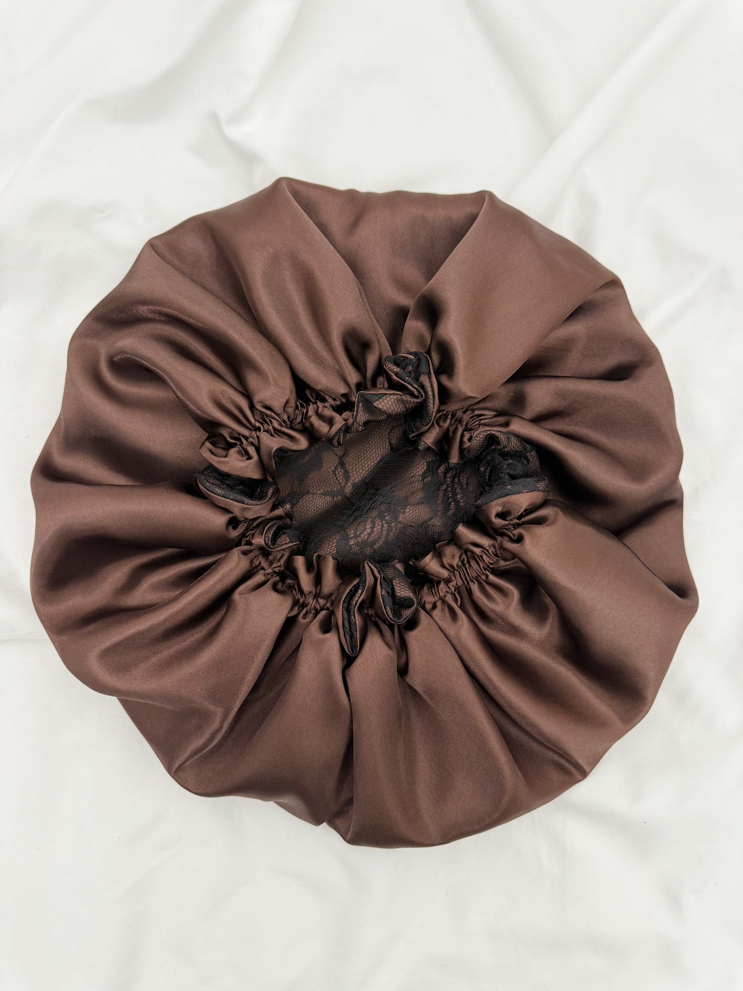 Lace Double Lined Satin Hair Bonnet - Mocha