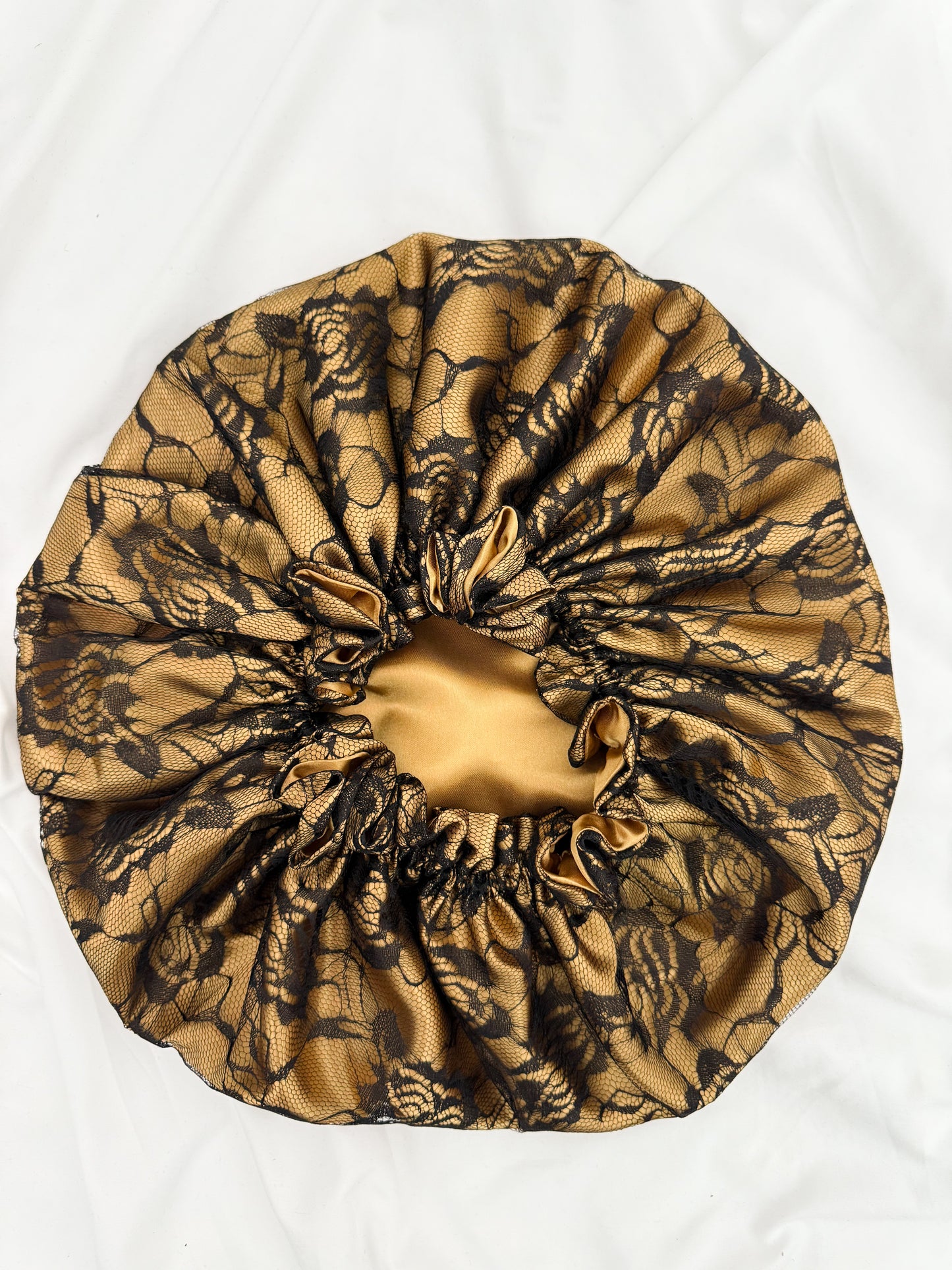 Lace Double Lined Satin Hair Bonnet - Black Gold
