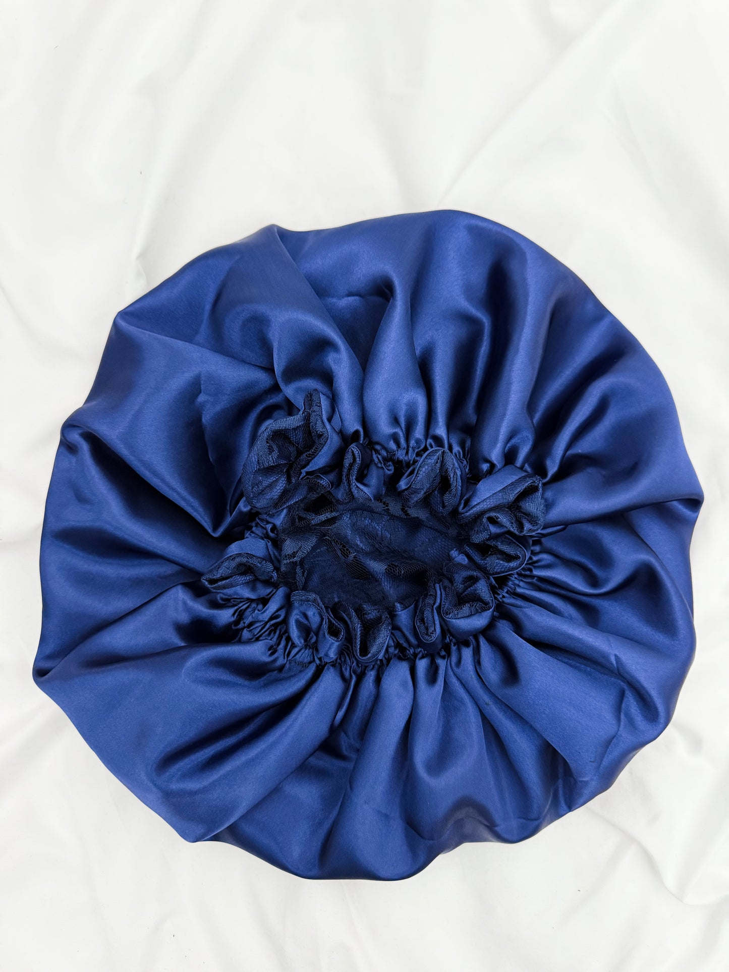 Lace Double Lined Satin Hair Bonnet - Blue