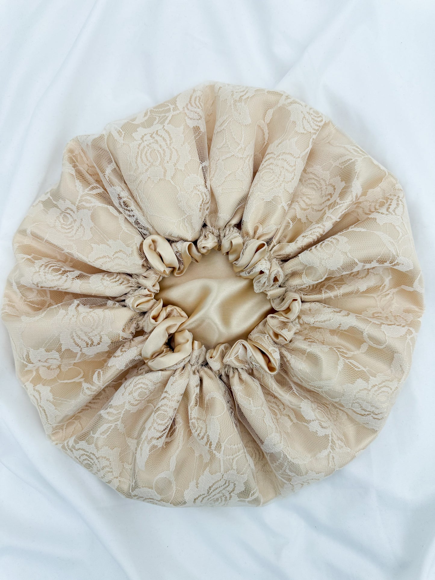 Lace Double Lined Satin Hair Bonnet - Cream