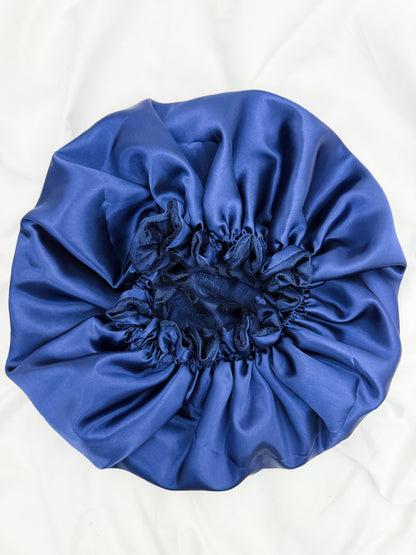 Lace Double Lined Satin Hair Bonnet - Blue