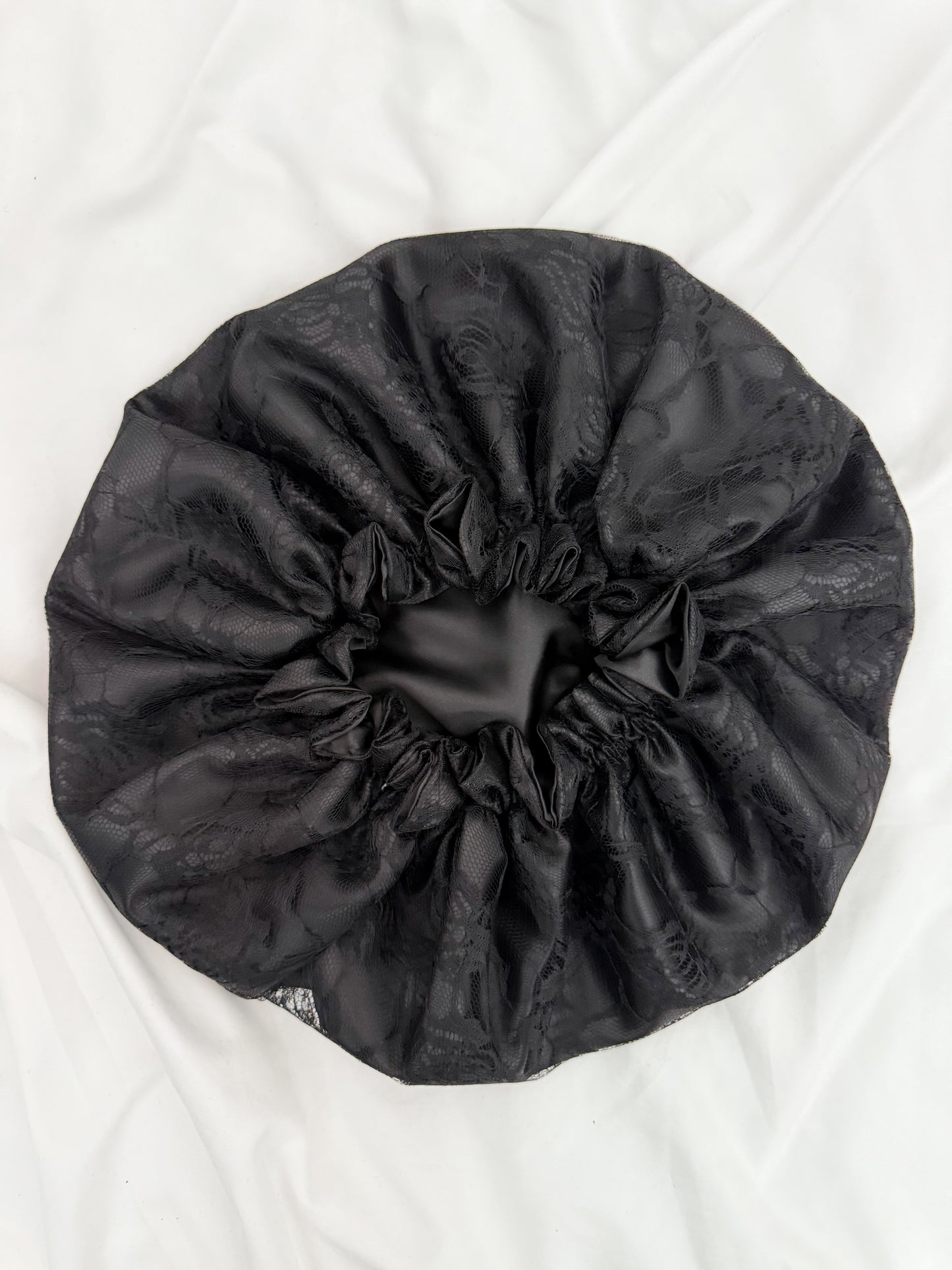 Lace Double Lined Satin Hair Bonnet - Black