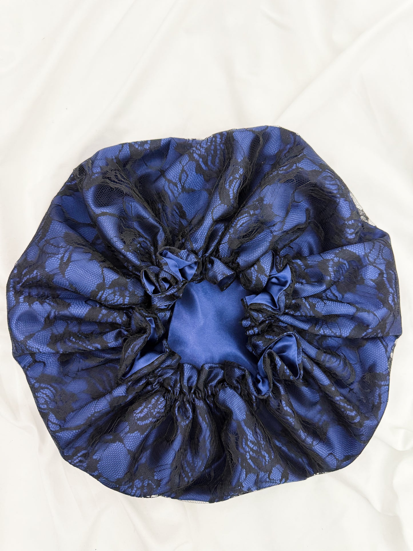 Lace Double Lined Satin Hair Bonnet - Blue Black