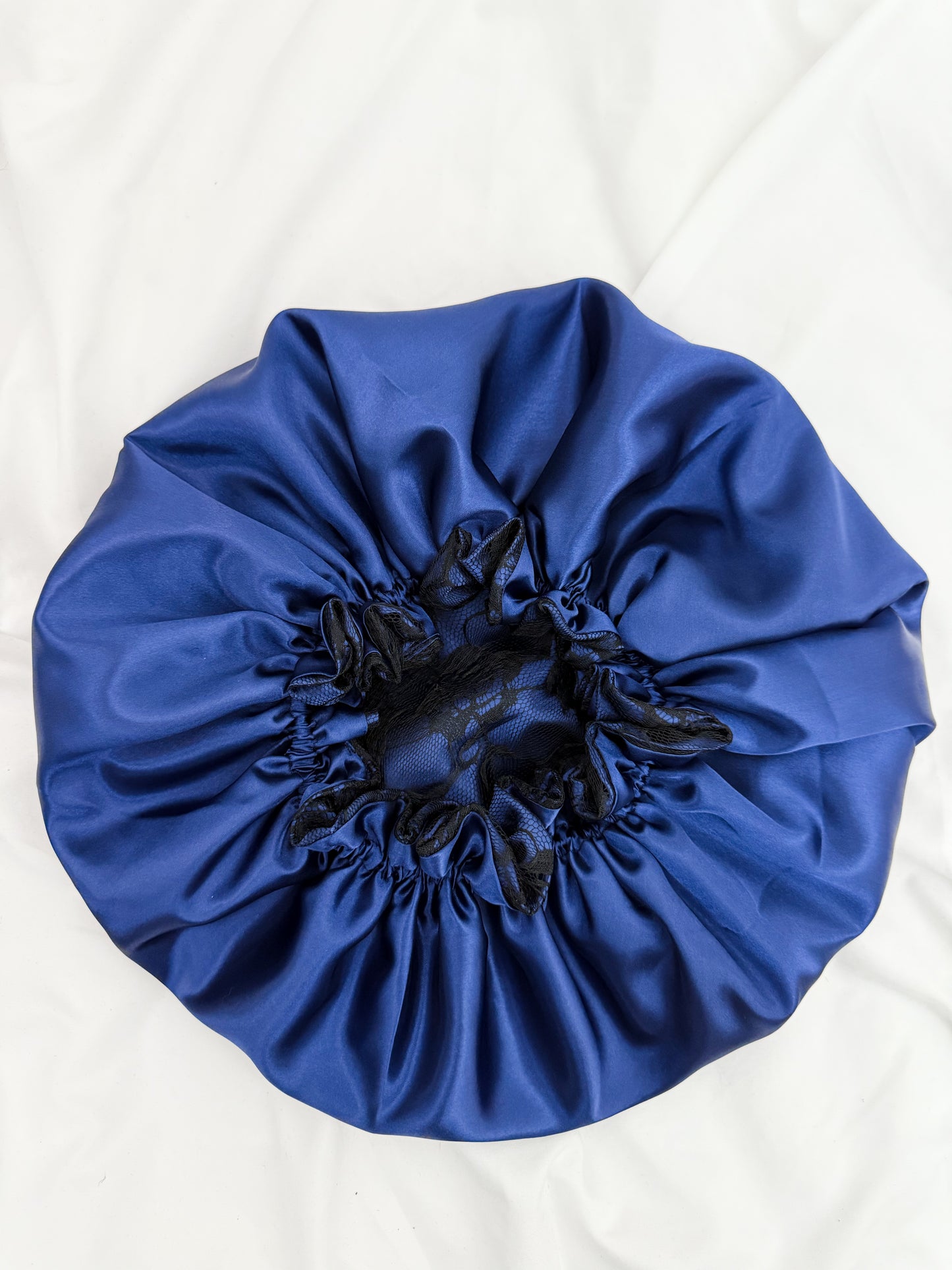 Lace Double Lined Satin Hair Bonnet - Blue Black