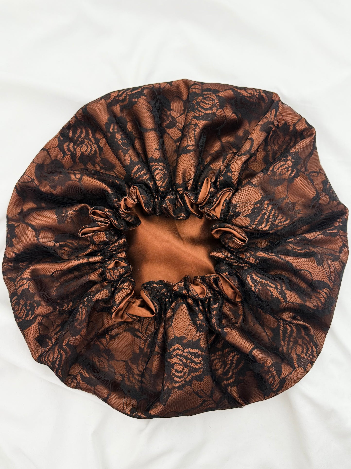 Lace Double Lined Satin Hair Bonnet - Chocolate Brown