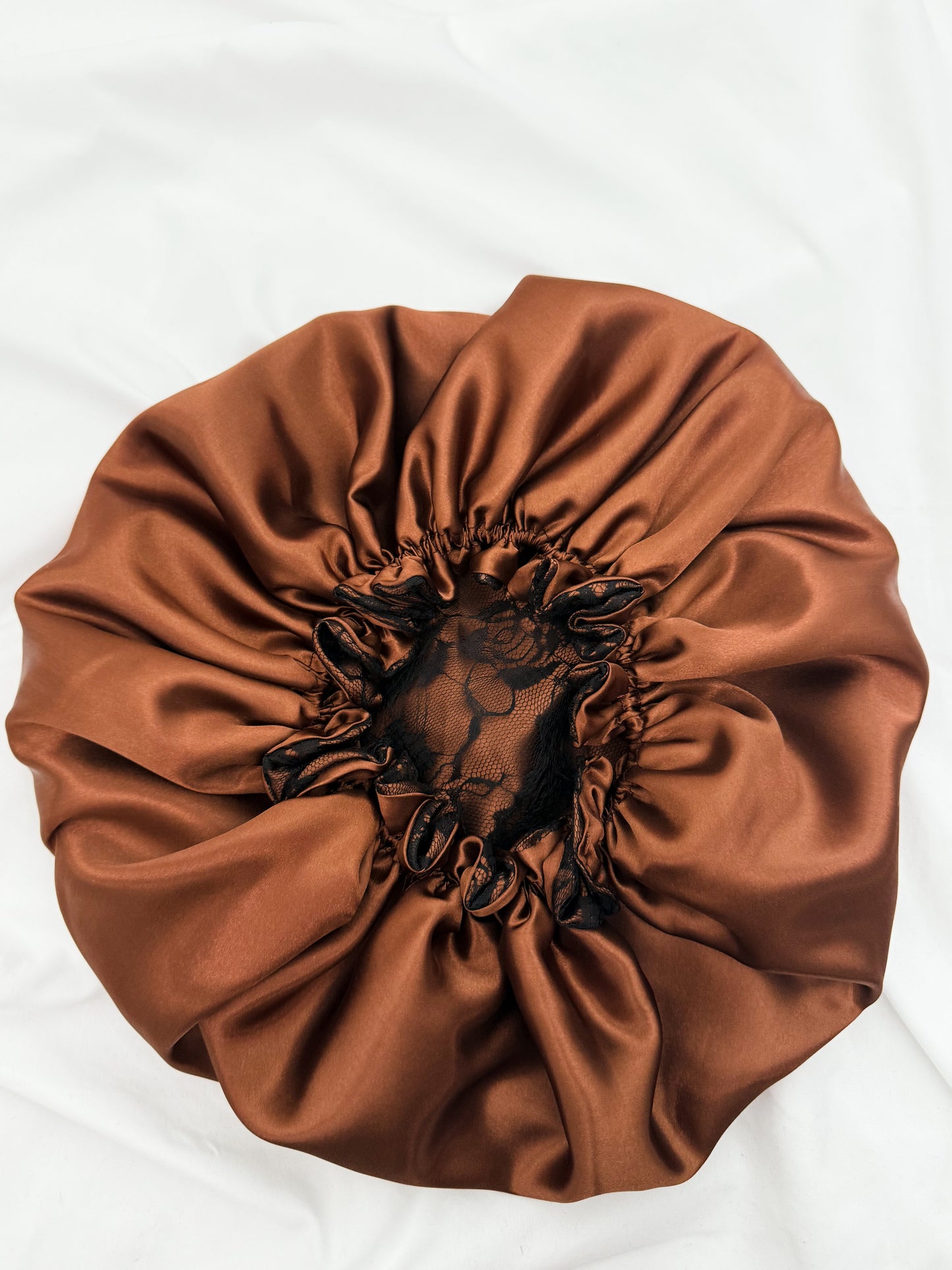 Lace Double Lined Satin Hair Bonnet - Chocolate Brown