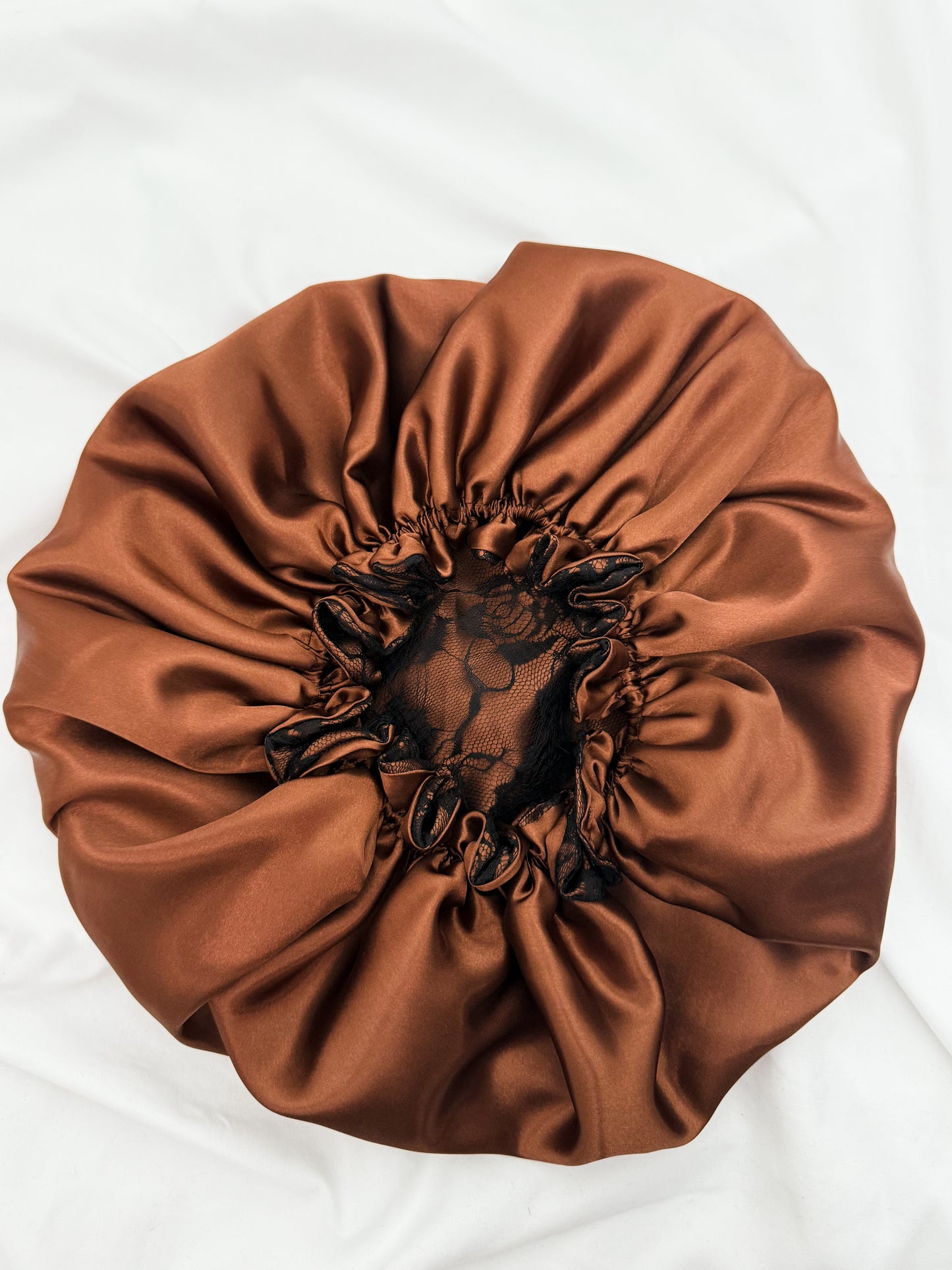 Lace Double Lined Satin Hair Bonnet - Chocolate Brown