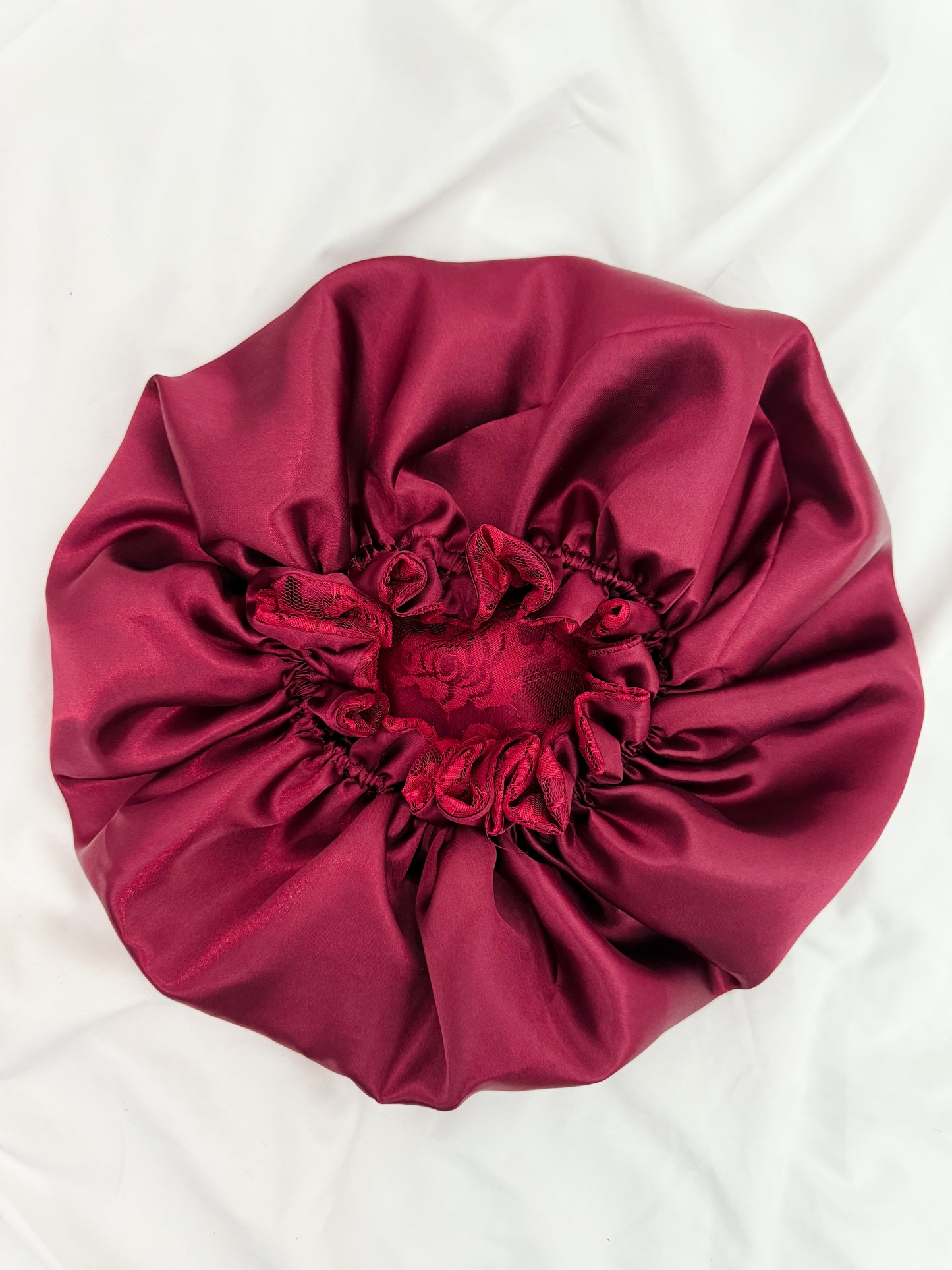 Lace Double Lined Satin Hair Bonnet - Red
