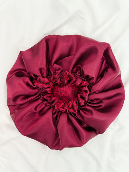 Lace Double Lined Satin Hair Bonnet - Red