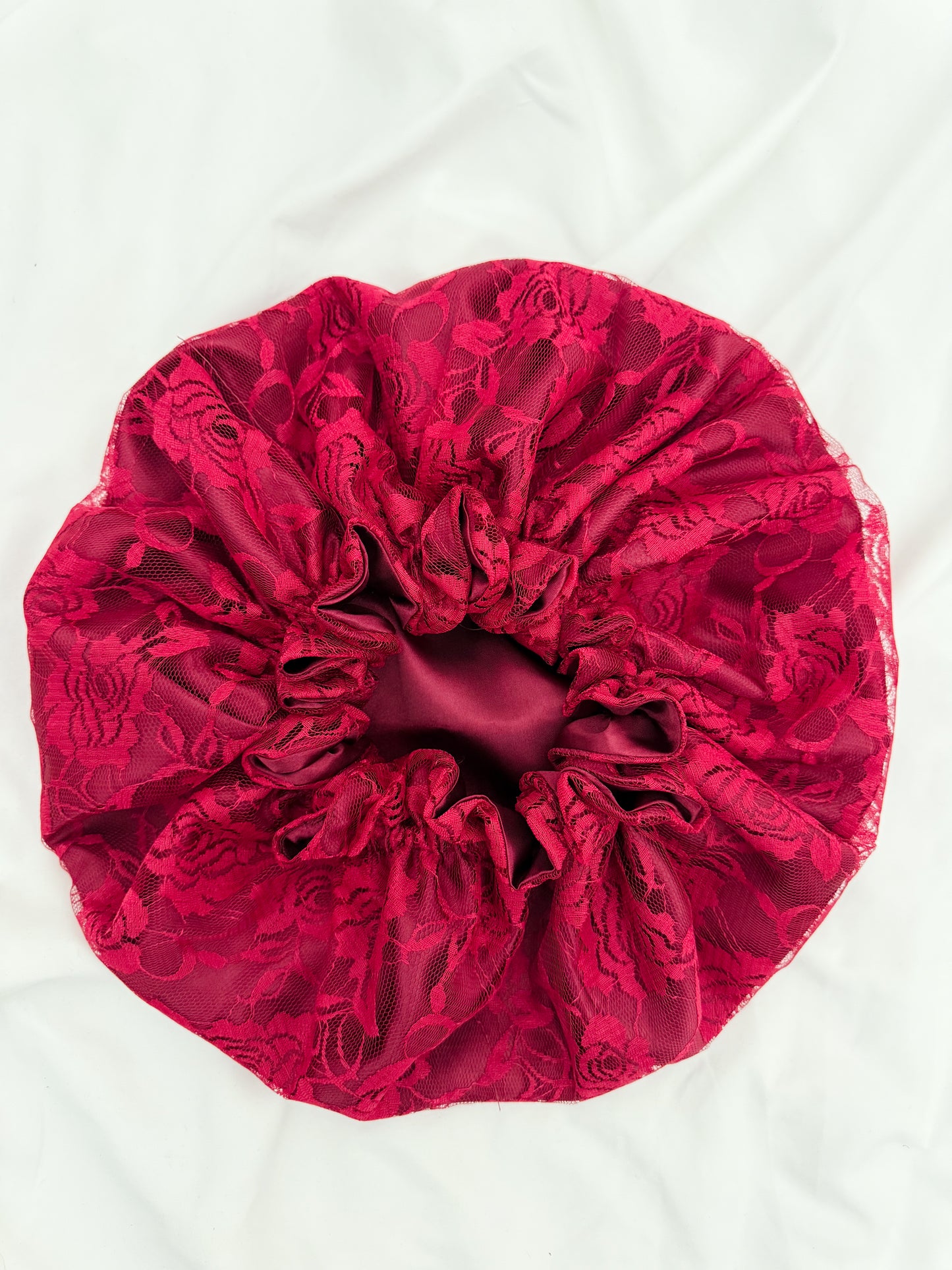 Lace Double Lined Satin Hair Bonnet - Red