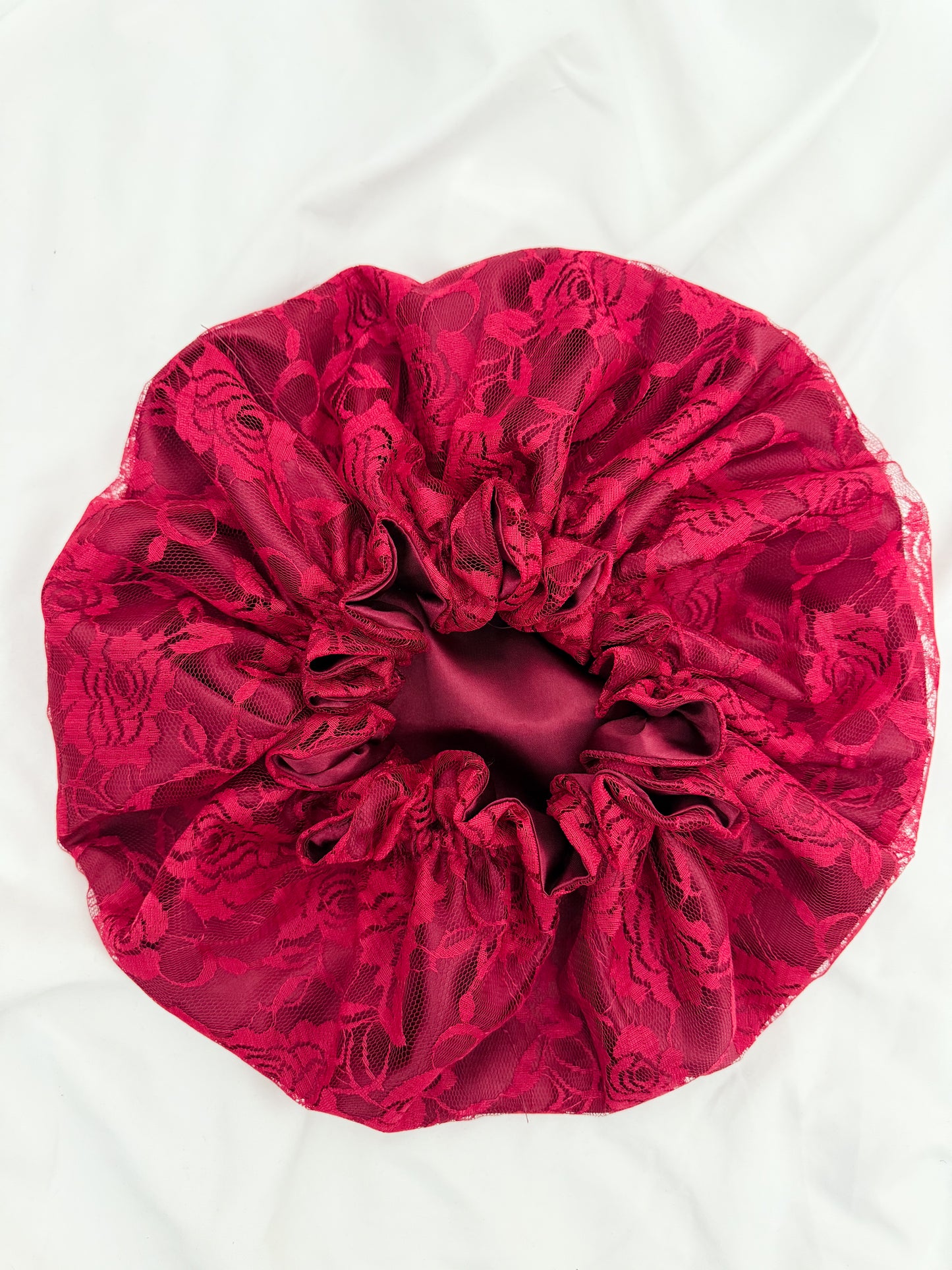 Lace Double Lined Satin Hair Bonnet - Red