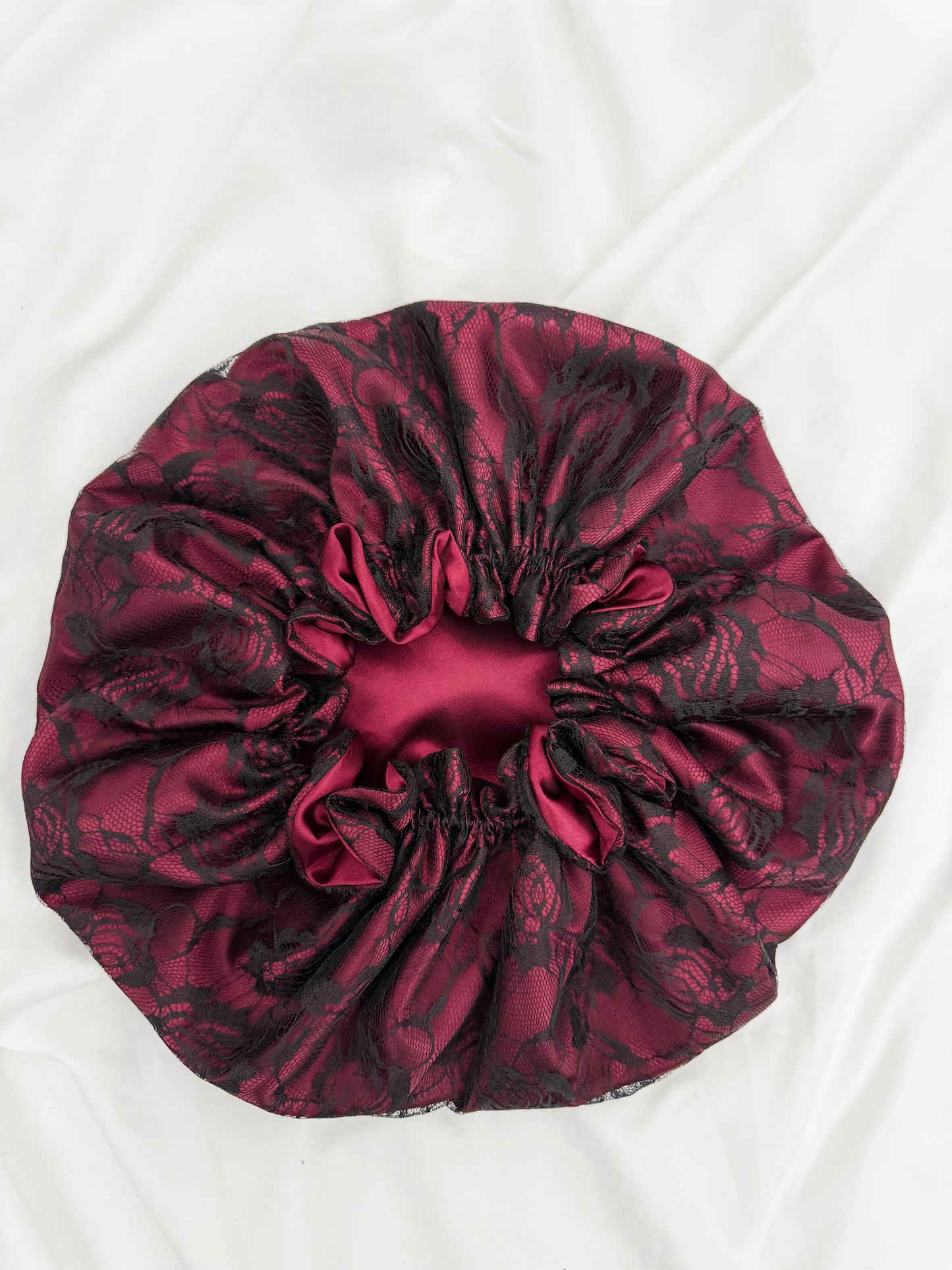 Lace Double Lined Satin Hair Bonnet - Burgundy