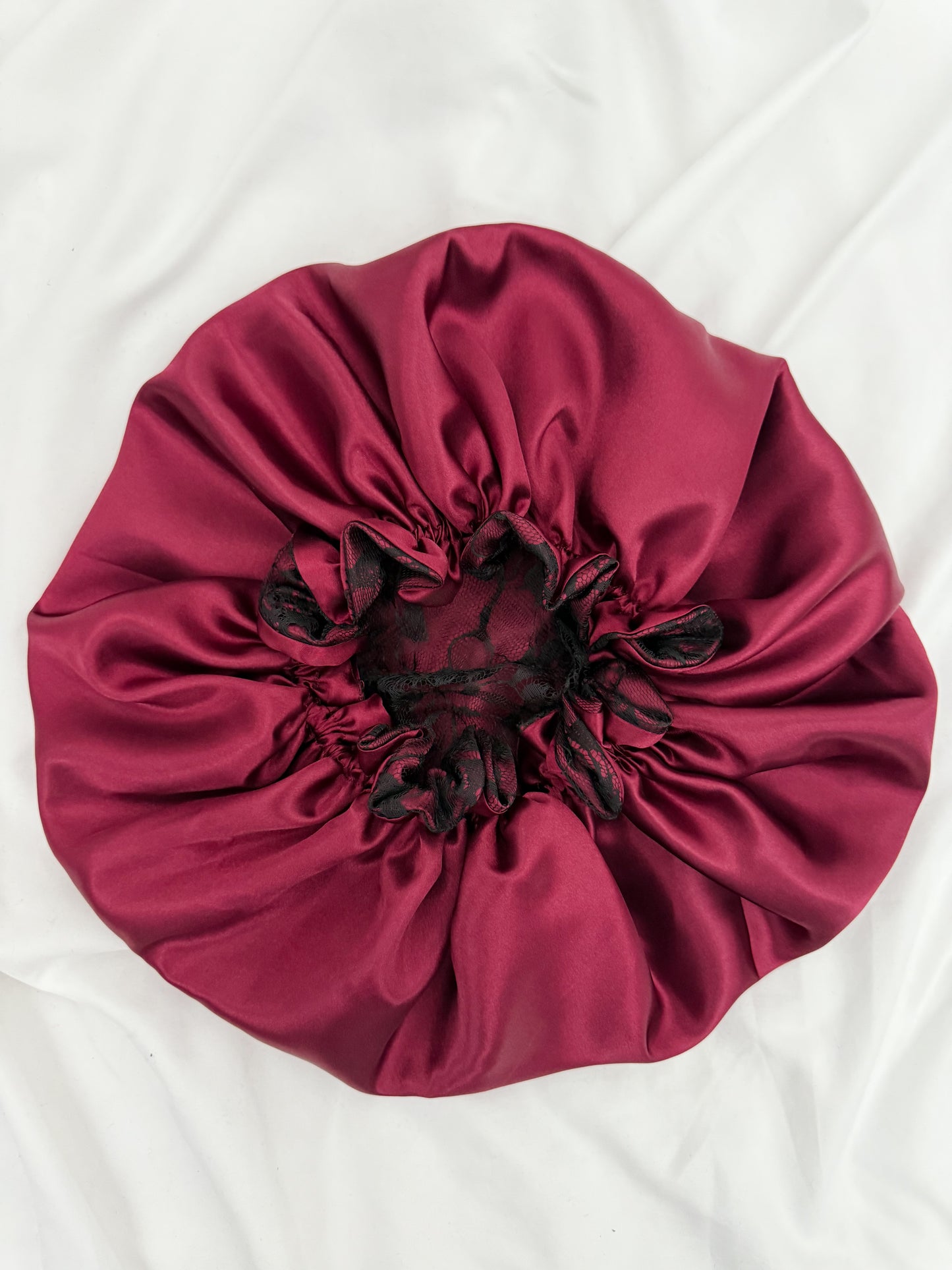 Lace Double Lined Satin Hair Bonnet - Burgundy