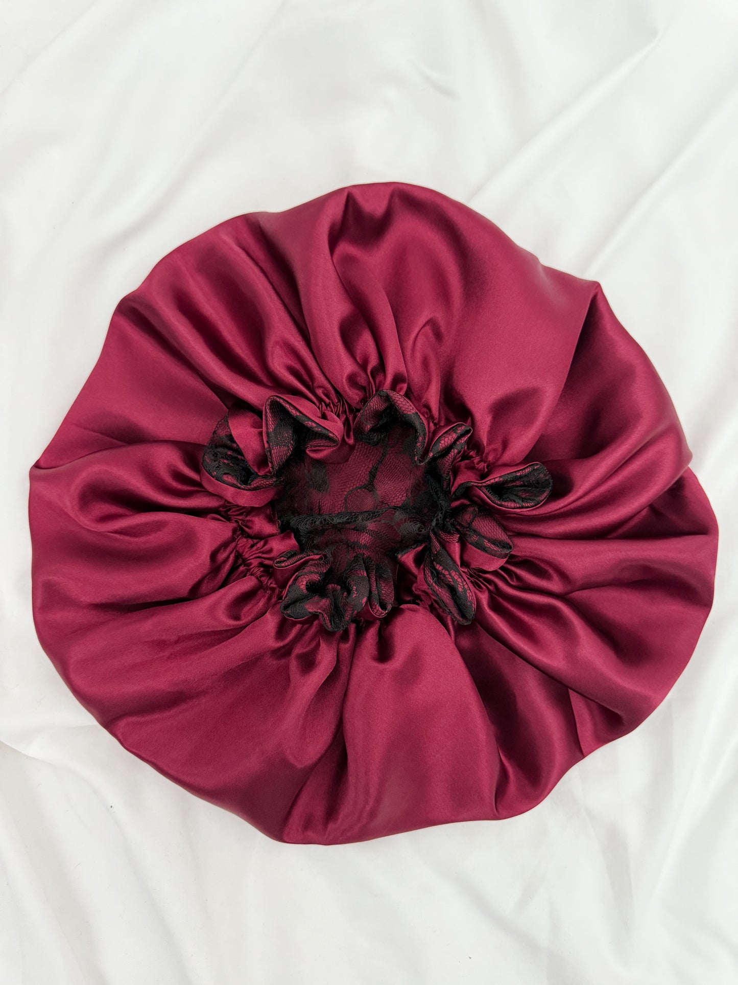 Lace Double Lined Satin Hair Bonnet - Burgundy